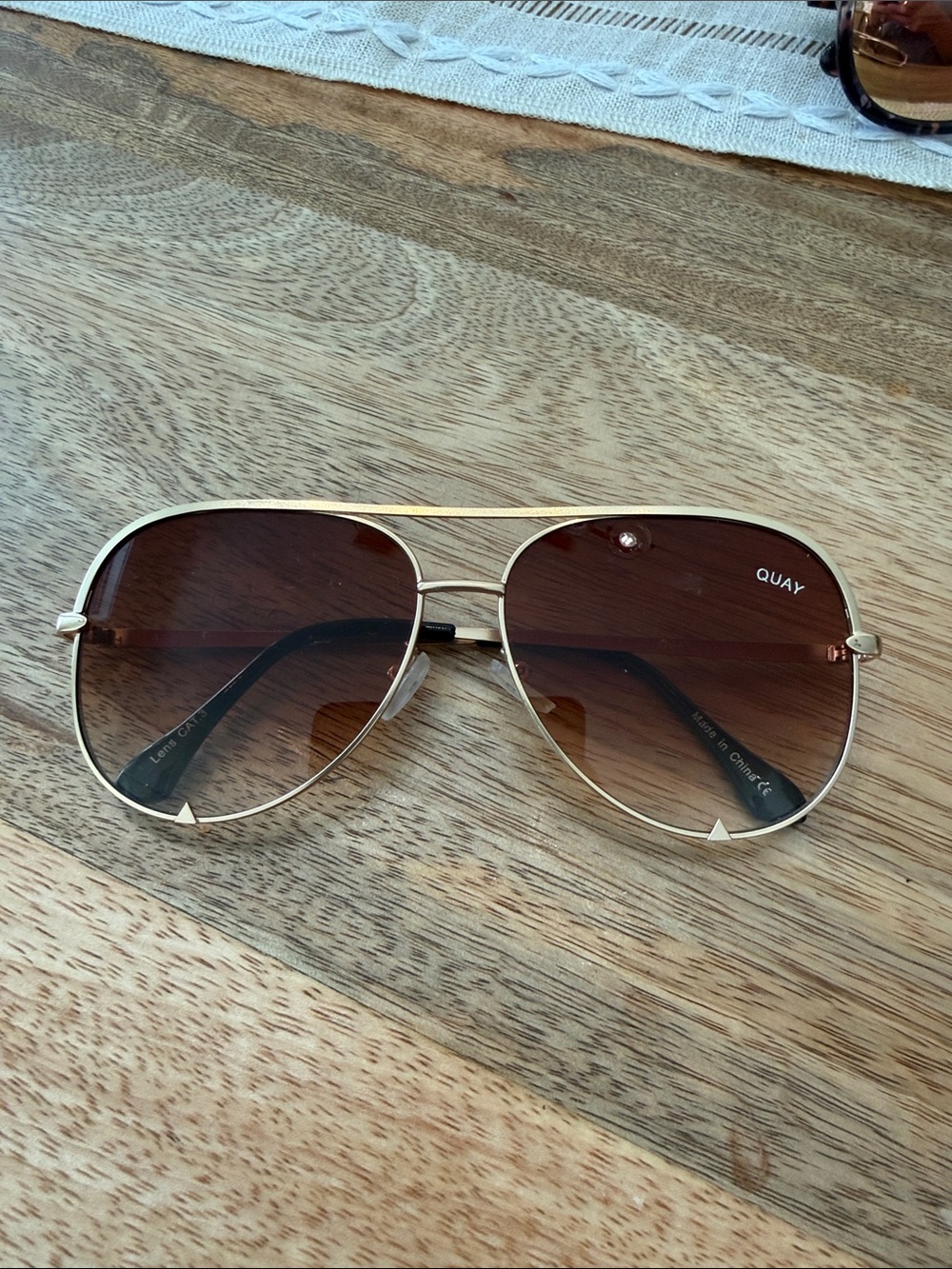 Quay Australia Gold Aviator Sunglasses with Brown Lenses